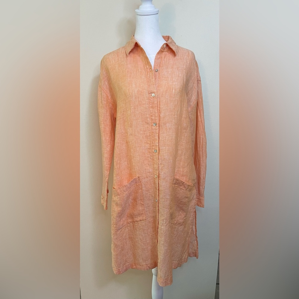 Jones New York Women’s 100 % Linen Shirt Button Down Collared Tunic Dress Sz S